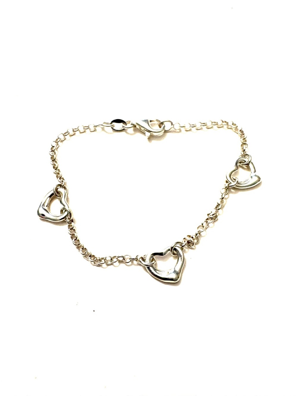 FASHION JEWELRY Vintage Open Hearts Chain Link Sterling Silver Bracelet